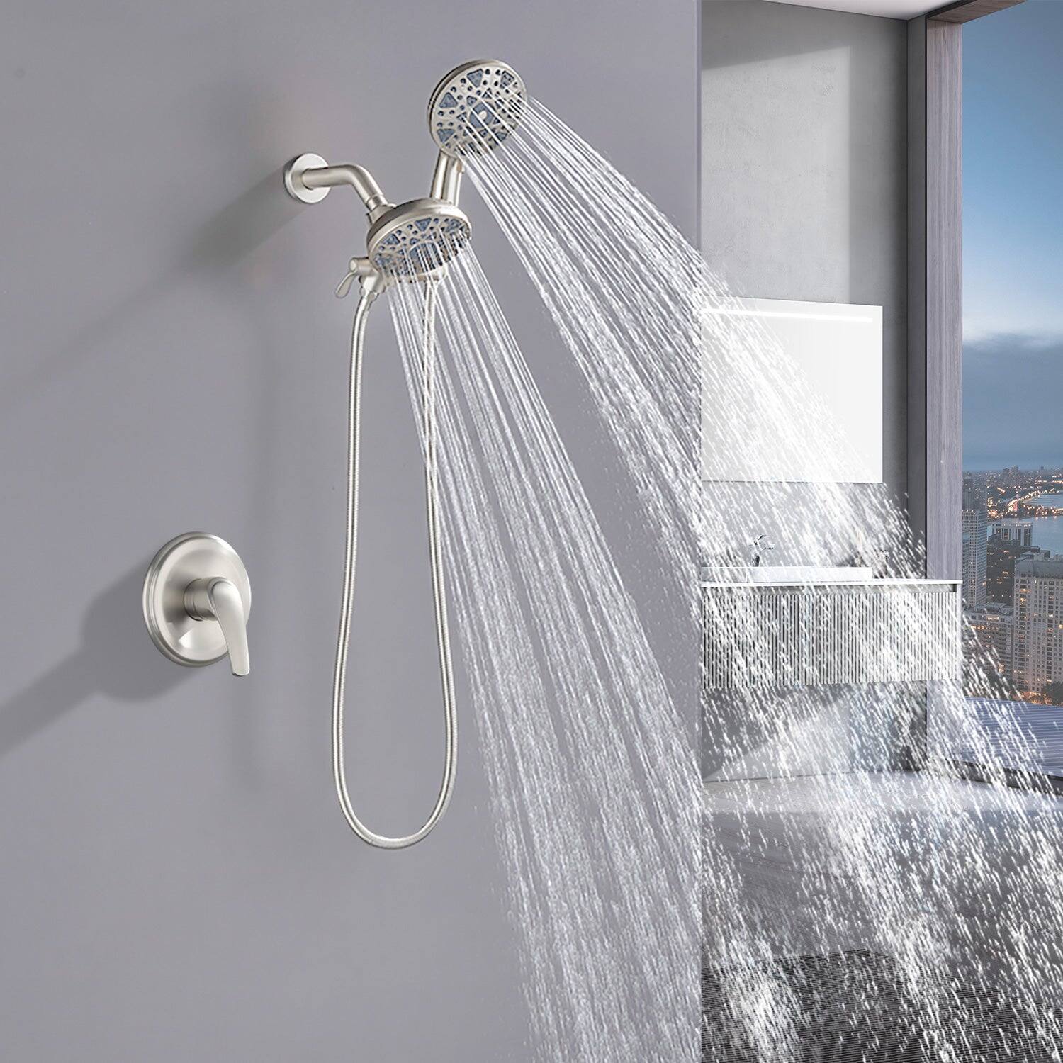 Alt View 4. Boyel Living - Brushed Nickel Shower Set with 6 Function Dual Shower Heads cUPC Pressure Balance Valve Brass Body - Brushed Nickel.