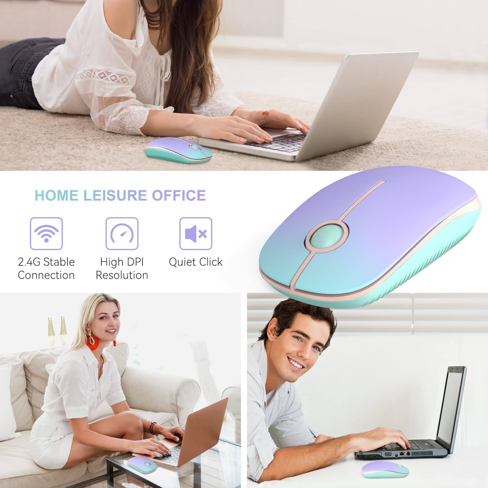 HOME LEISURE OFFICE

2.4G Stable Connection  
High DPI Resolution  
Quiet Click