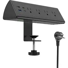 PARKER SLATER - Desk clamp power strip with surge protection, 20W fast charging, 2 USB-C, 2 USB-A, and multiple AC outlets - Black