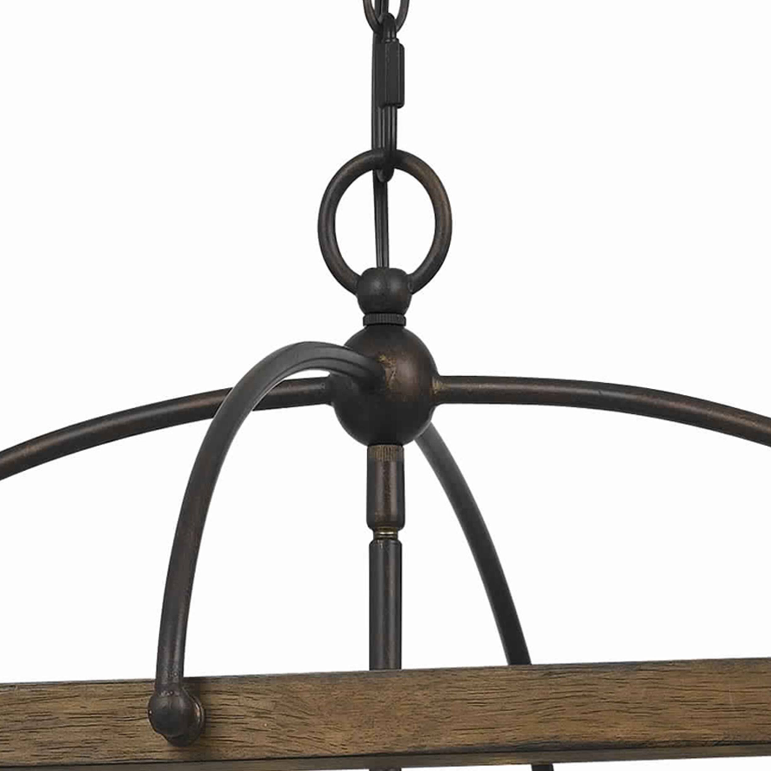 Back. Manhattan Lane - 6 Bulb Square Chandelier with Wooden Frame and Organza Striped Shade - Brown.