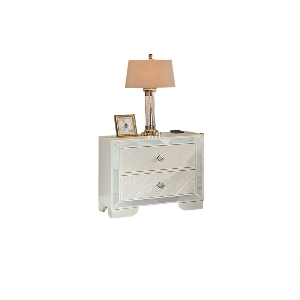 Alt View 2. Loheer - Loheer Cream Wooden Nightstand With Two Drawers and Wireless Charging - Cream.
