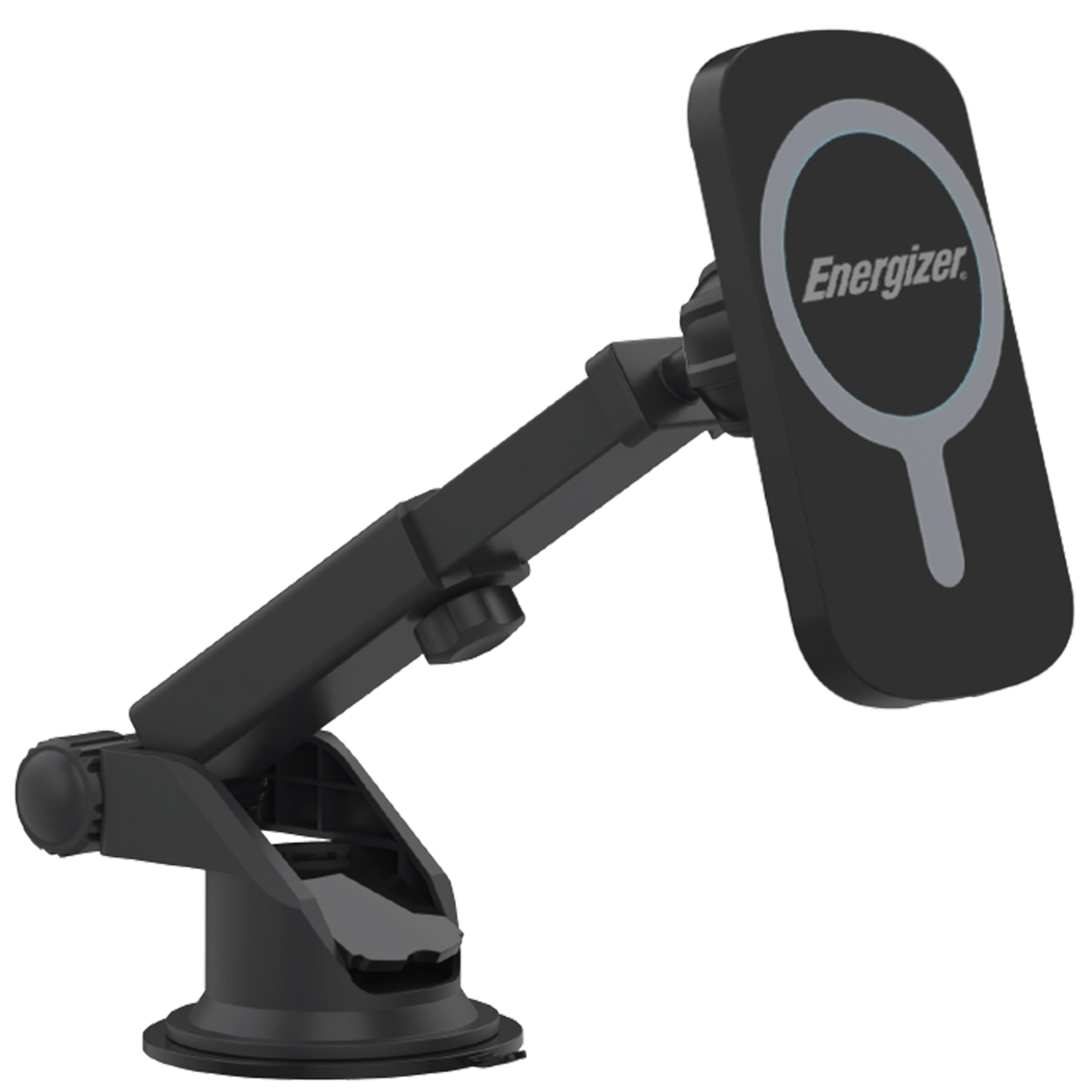 Energizer - Wireless Fast Charging Magnetic Mount – 15W Qi-Certified Car Charger with Adjustable Arm - Black