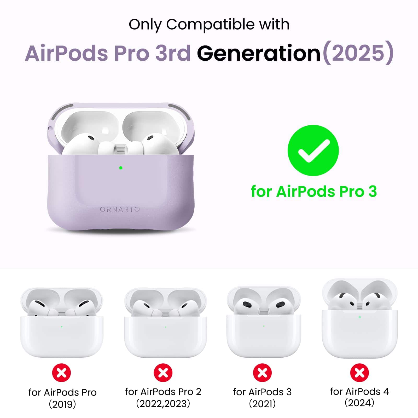 Ornarto - for AirPods Pro 3 Case 2025, Compatible with MagSafe, Secure Magnetic Lid, Adjustable Lanyard - Purple price history on PriceWatchPro