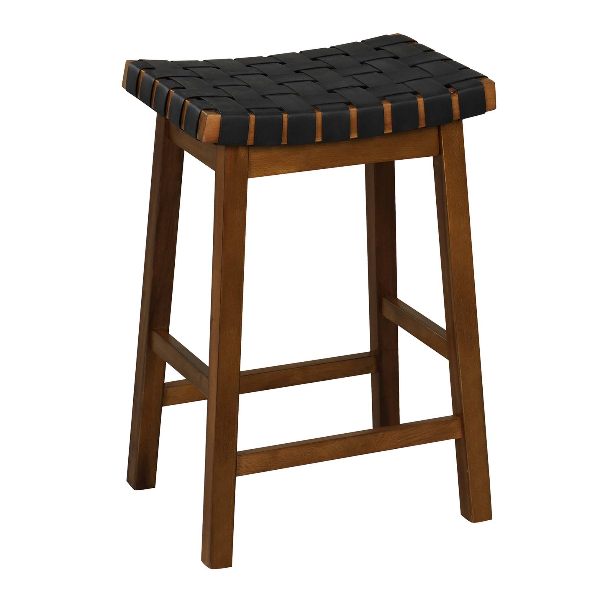 Alt View 1. Costway - Woven Saddle Stools Set of 2 25.5" Faux PU Leather Counter Height Kitchen Stool - Black.