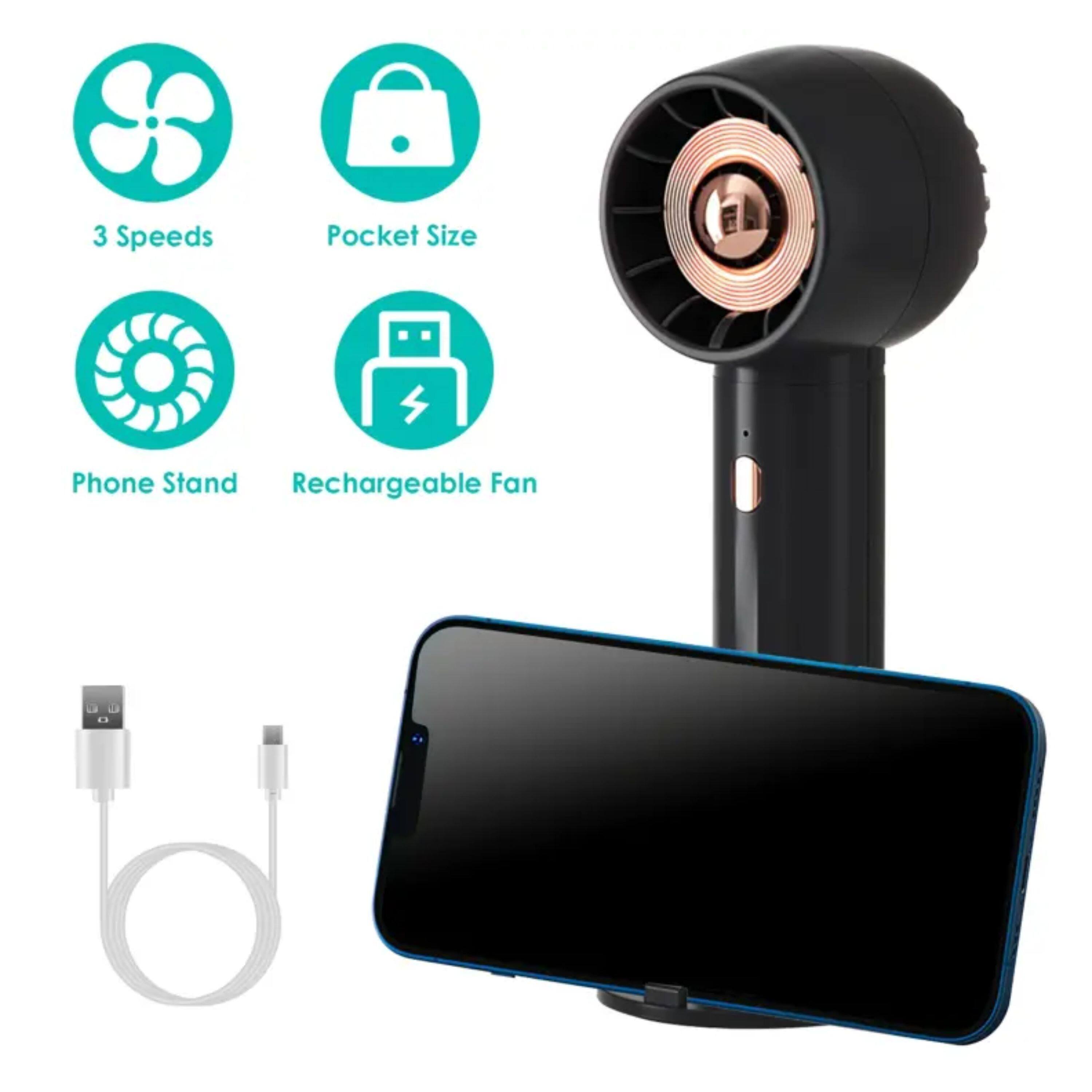 3 Speeds Pocket Size Phone Stand Rechargeable Fan