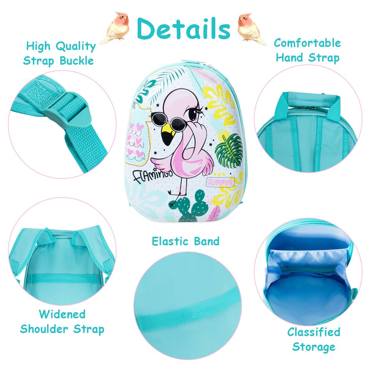 High Quality Strap Buckle Details, Comfortable Hand Strap, P flamingo, Elastic Band, Widened Shoulder Strap, Classified Storage.