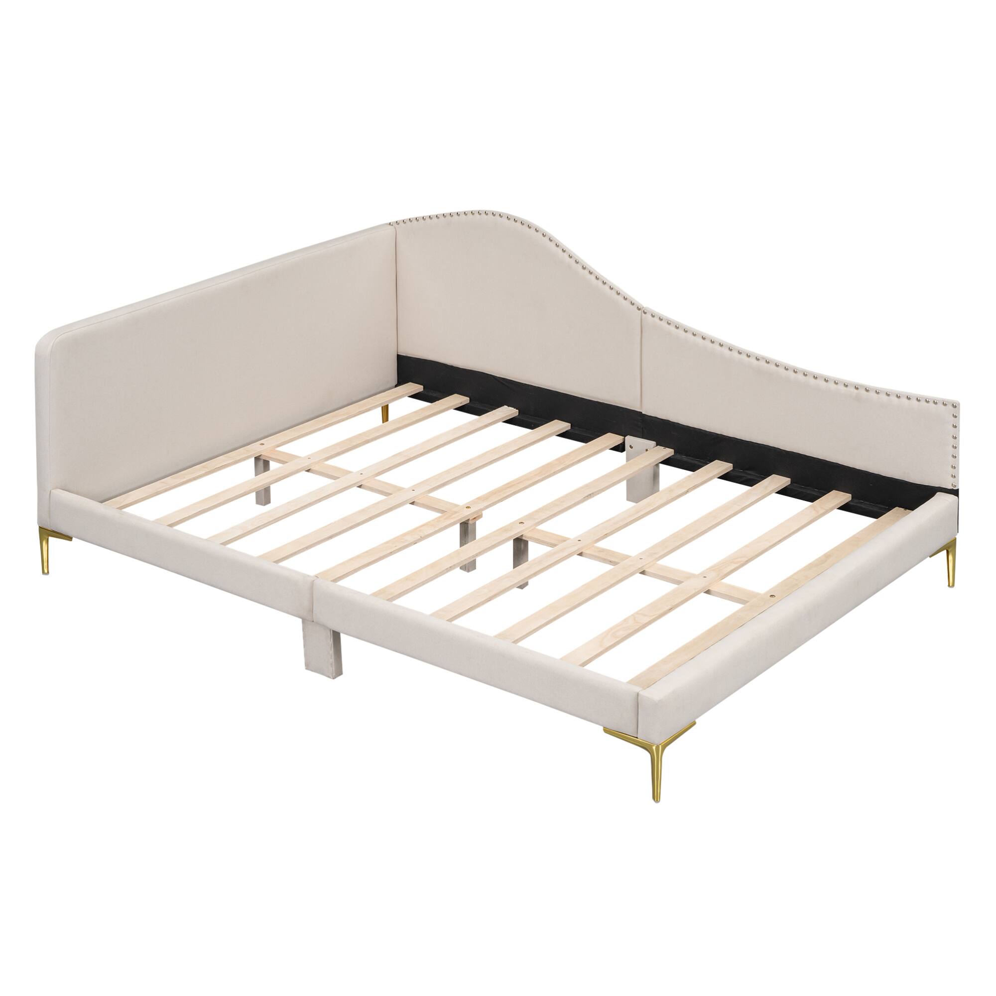 Alt View 8. GOODSILO - Full Size Upholstered Daybed with Headboard and Armrest, Support Legs - Beige.