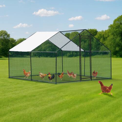 Front. Winado - Metal Chicken Coop 10FT Large Walk-in Hen Cage House with Cover Roof for Garden.