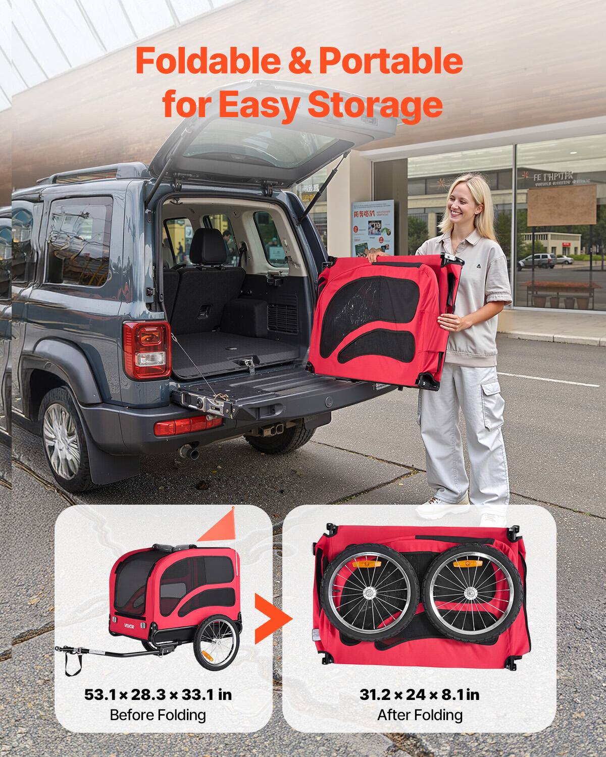 Foldable & Portable for Easy Storage

53.1 x 28.3 x 33.1 in Before Folding

31.2 x 24 x 8.1 in After Folding