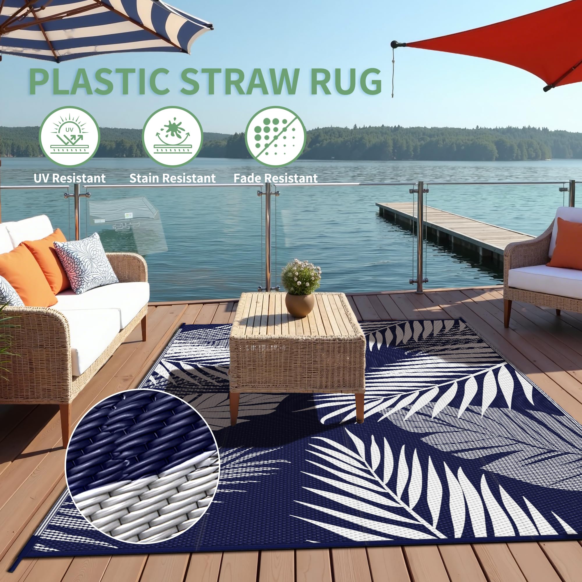 PLASTIC STRAW RUG

UV Resistant  
Stain Resistant  
Fade Resistant