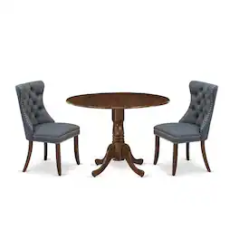 East West Furniture - 3 Piece Dining Set Consists of a Round Kitchen Table with Dropleaf - Gray