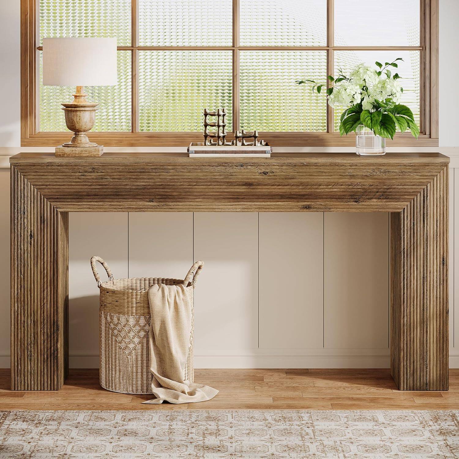 Back. Tribesigns - Console Table with Engineered Wood Construction and Wood Grain Finish for Entryway and Hallway - Brown.