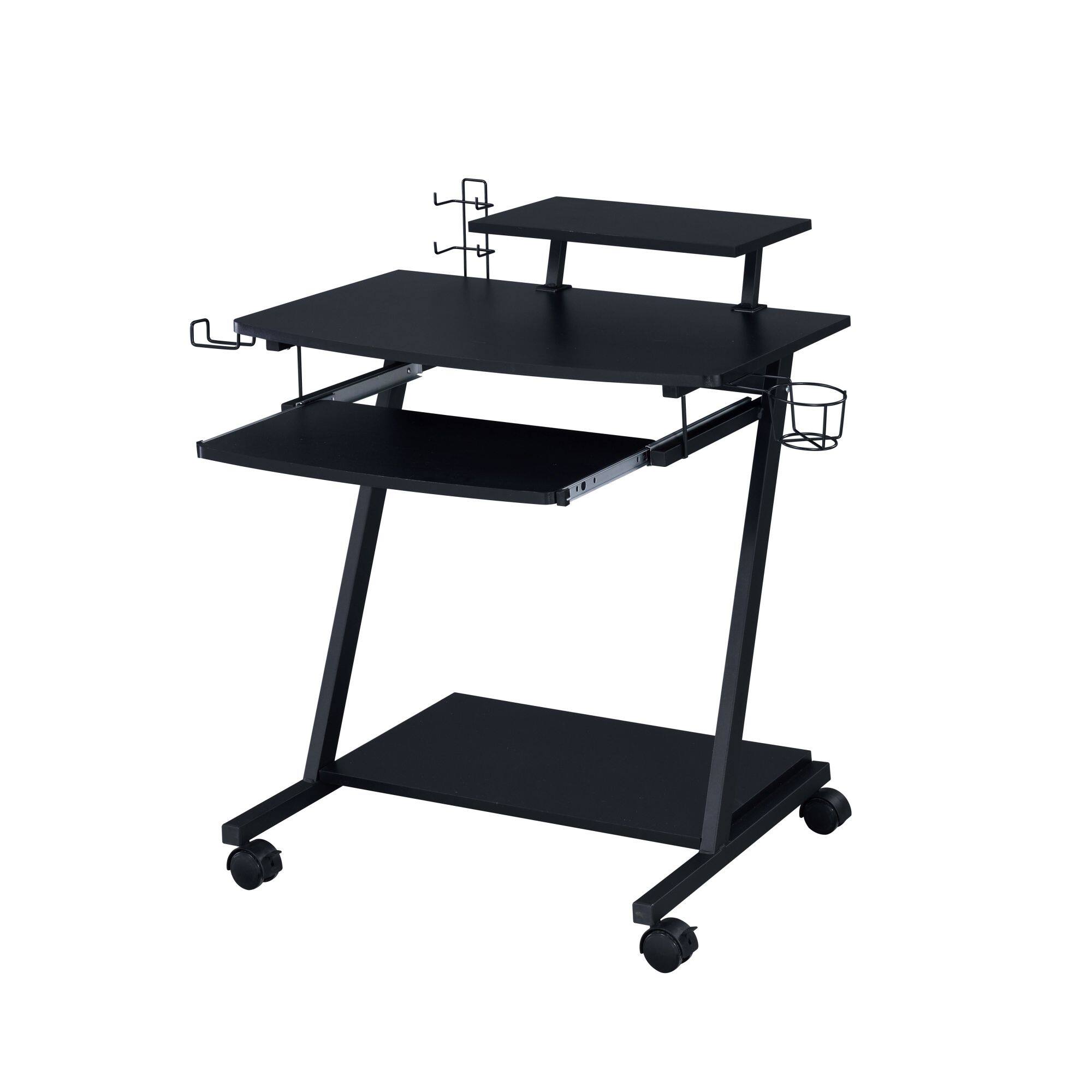 Left. GOODSILO - Black Gaming Desk with Keyboard Tray and Storage Shelf for Enhanced Gaming Setup and Workspace Organization - Black.