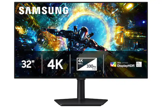 SAMSUNG
32"
4K
4K 165Hz 330Hz FHD
VESA CERTIFIED
TRUE BLACK
DisplayHDR 400