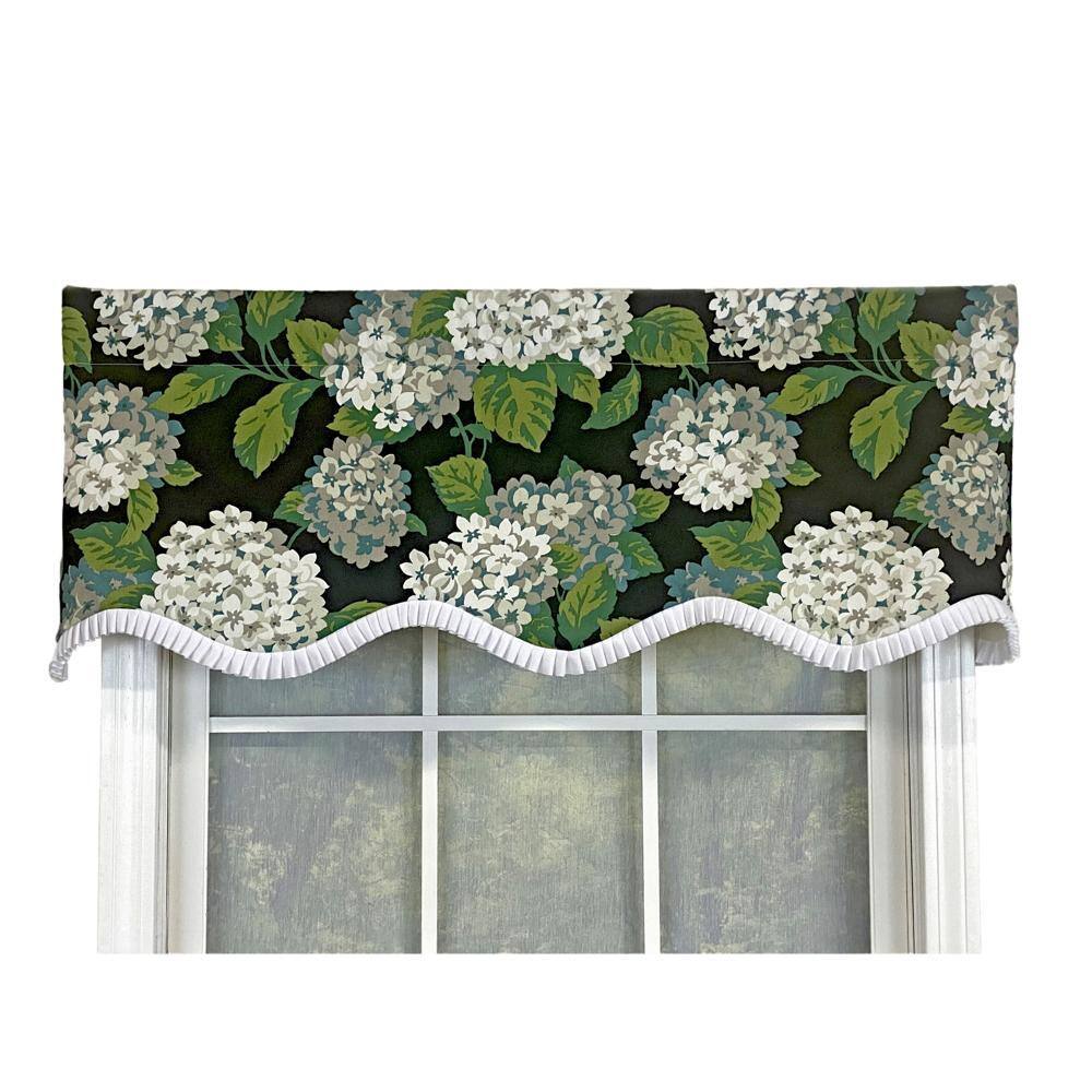 RLF Home - Hydrangea Ruffled Provance valance 3" Rod Pocket 50" x 17" - Tuxedo black