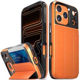 Vena - vCommute For Apple iPhone 17 Pro Case Magsafe, Leather Wallet Case Card Holder, Military Grade Drop Protection, Orange - Orange|Black