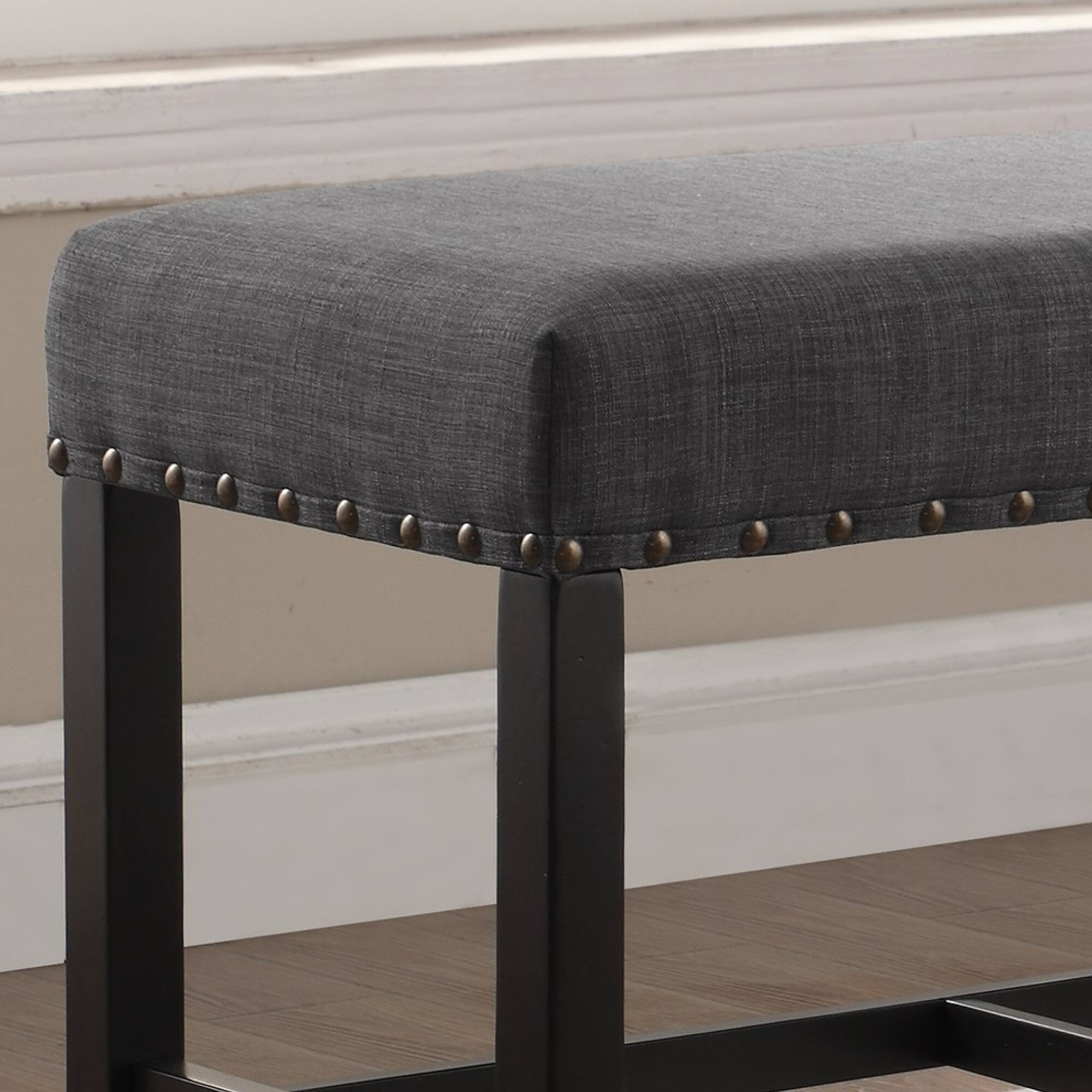 Back. GOODSILO - Fabric Counter Height Dining Bench with Nailhead Trim and Footrest for Kitchen and Pub Settings - Grey.