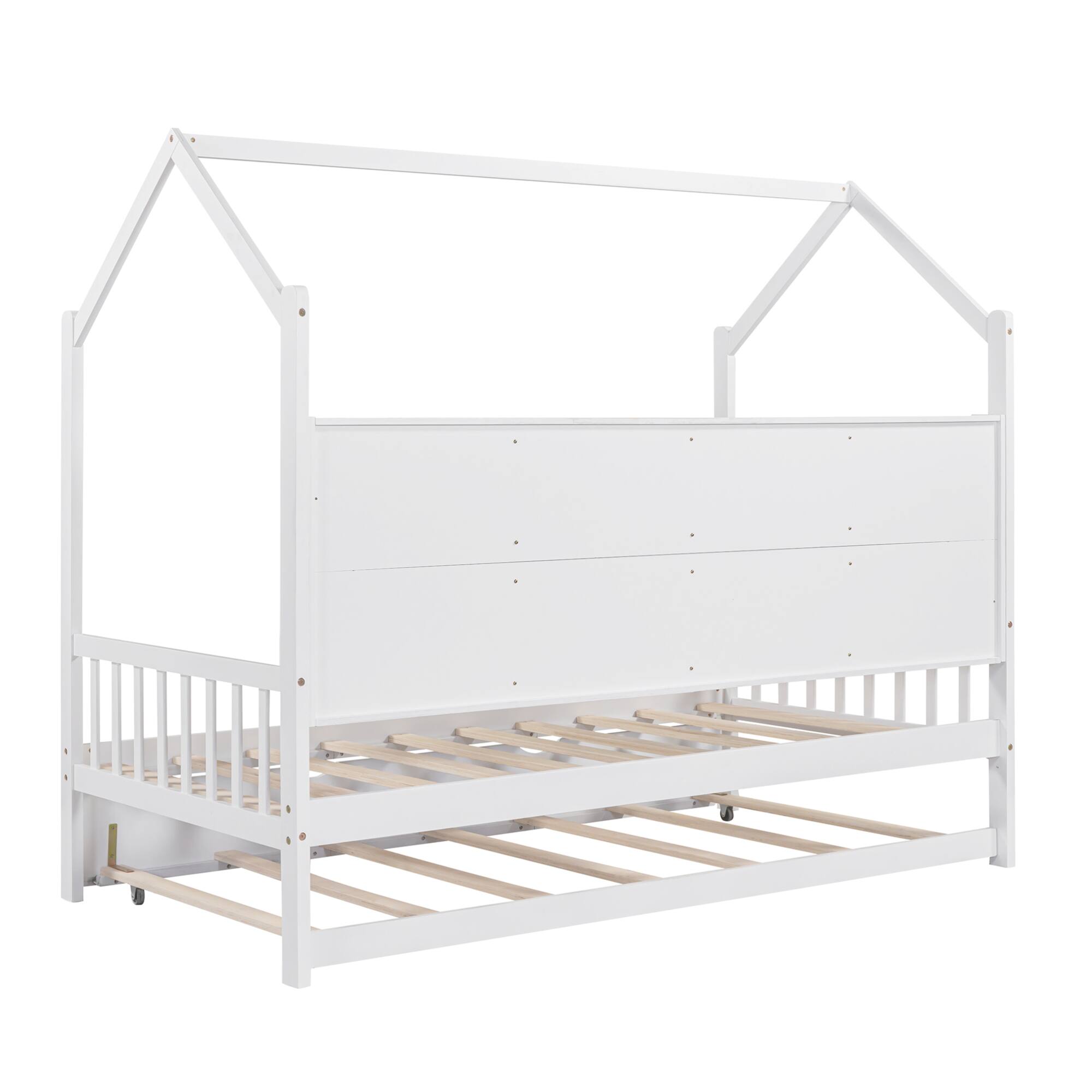 Alt View 8. GOODSILO - Wooden Twin Size Playhouse Bed with Trundle and Storage Shelf for Kids, Sturdy and Space-Saving Design - White.