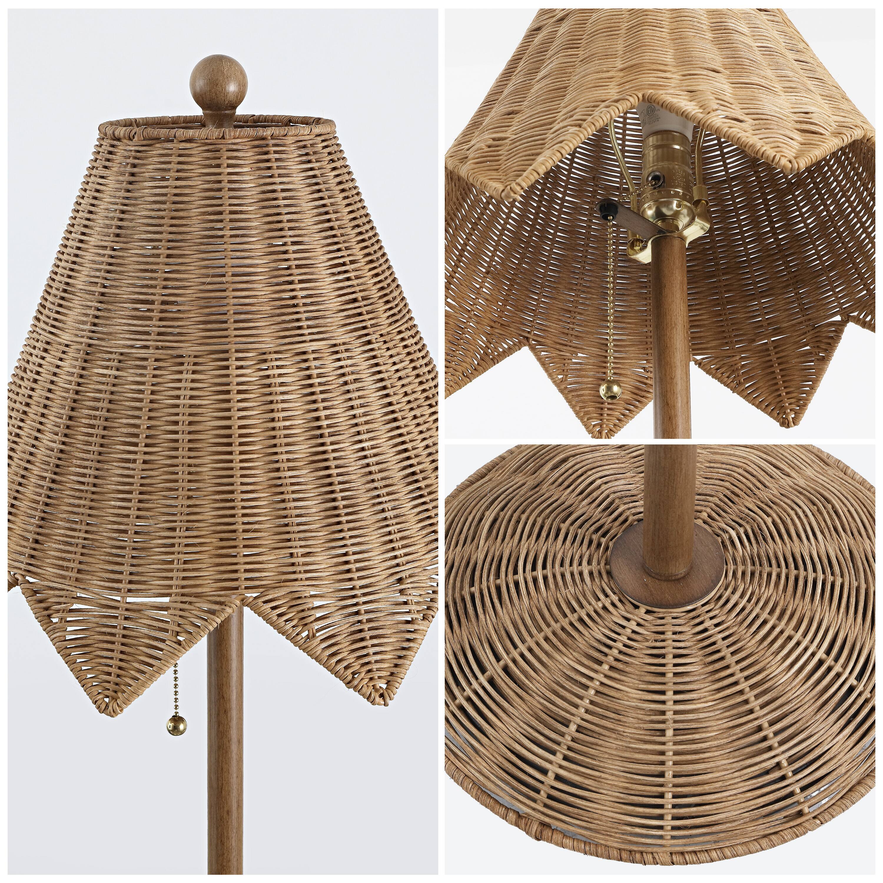 Alt View 4. Jonathan Y - Tybee 60.5" Traditional Coastal Rattan Scalloped LED Floor Lamp, Natural Brown - Brown.