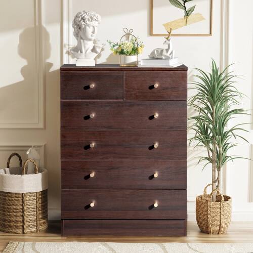 Alt View 7. Winado - Modern 6 Drawer Dresser Tall Dresser Chest of Drawers Anti-Tipping Device Metal Handle for Bedroom Living Room Hallway - Brown.