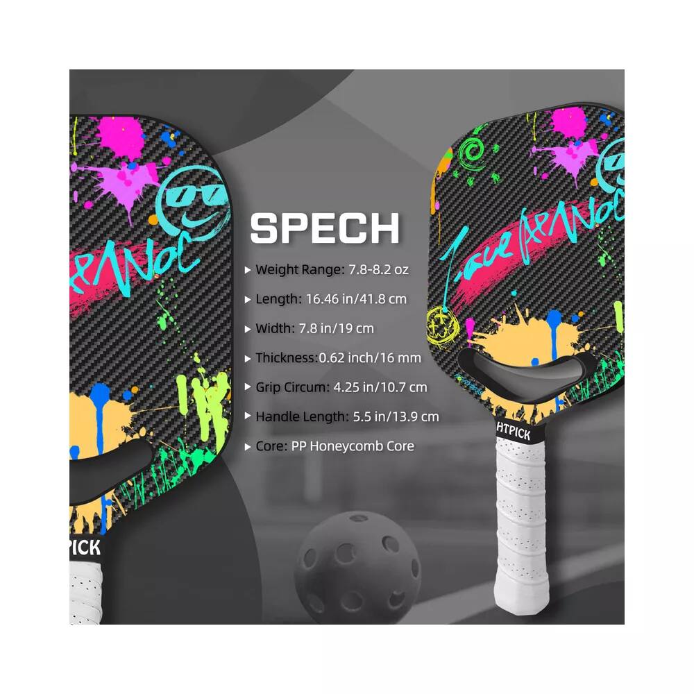 Sure, here is the corrected and grouped text:

**SPECH**

- Weight Range: 7.8-8.2 oz
- Length: 16.46 in/41.8 cm
- Width: 7.8 in/19 cm
- Thickness: 0.62 inch/16 mm
- Grip Circum: 4.25 in/10.7 cm
- Handle Length: 5.5 in/13.9 cm
- Core: PP Honeycomb Core

**HTPICK**