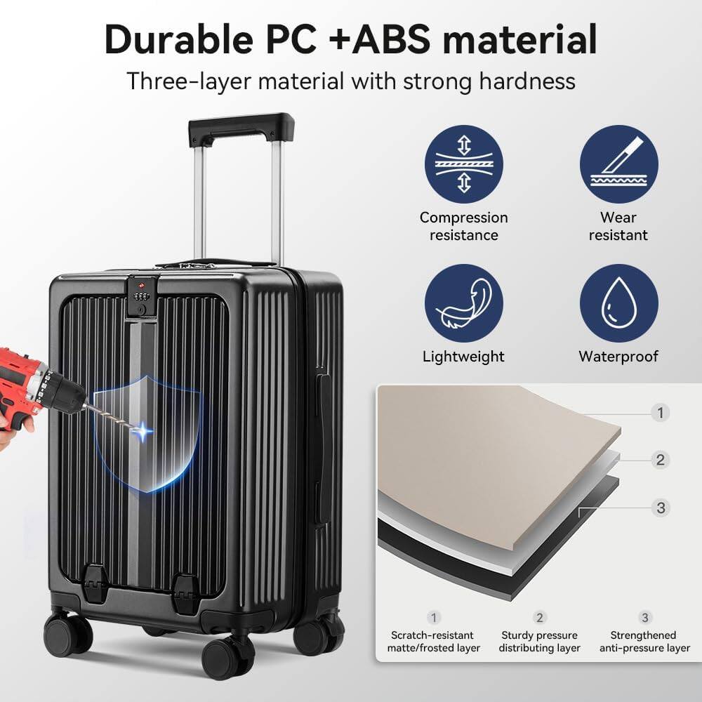 Durable PC + ABS material  
Three-layer material with strong hardness  
Compression resistance  
Wear resistant  
Lightweight  
Waterproof  
Scratch-resistant  
Sturdy pressure  
Strengthened matte/frosted layer  
Distributing layer  
Anti-pressure layer