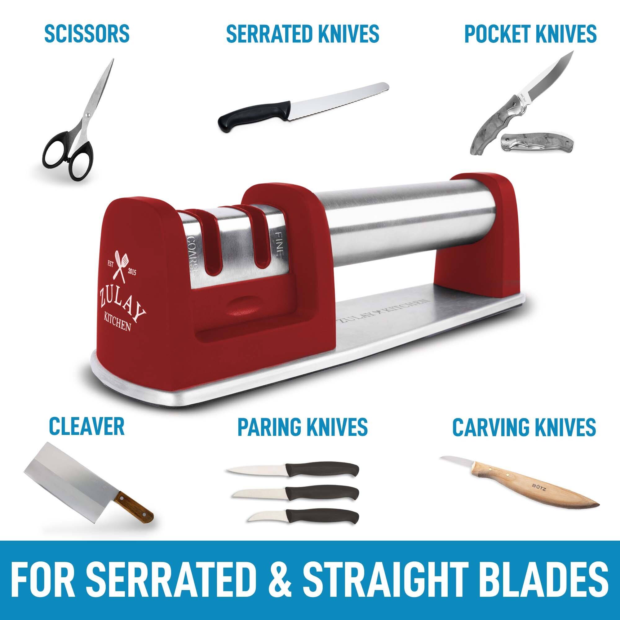 SCISSORS  
SERRATED KNIVES  
POCKET KNIVES  
CLEAVER  
PARING KNIVES  
CARVING KNIVES  

FOR SERRATED & STRAIGHT BLADES