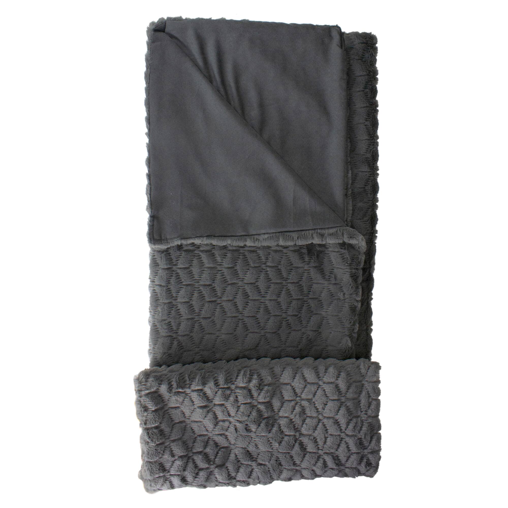 Alt View 3. Northlight - Dark Gray Ultra Plush Faux Fur Throw Blanket 55" x 63" - Gray.
