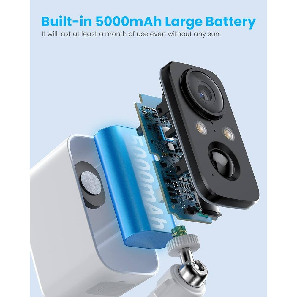 Built-in 5000mAh Large Battery  
It will last at least a month of use even without any sun.