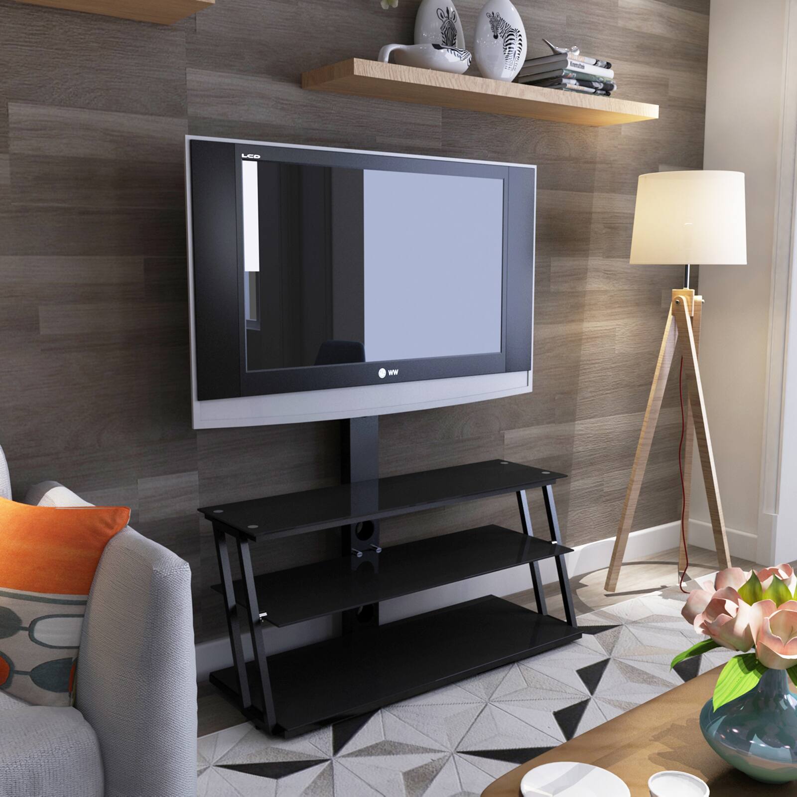 Alt View 1. Chateau Abodes - Multi-Function TV Stand with Angle & Height Adjustable Tempered Glass for up to 65" TVs - Black.