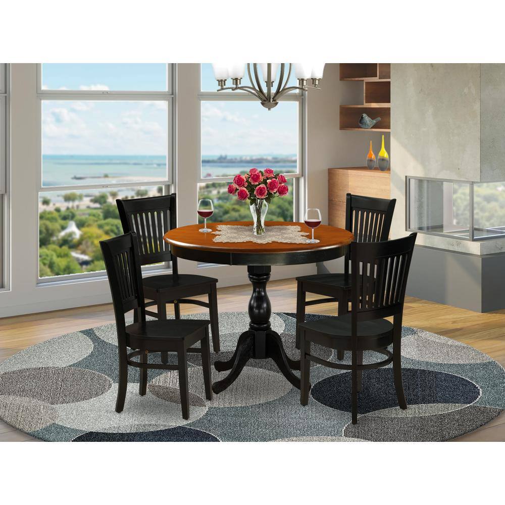 Angle. East West Furniture - East West Furniture 5-Piece Dining Table Set Consist of Kitchen Table and 4 Mid Century Chairs with Slatted Back - - Multi-Color.
