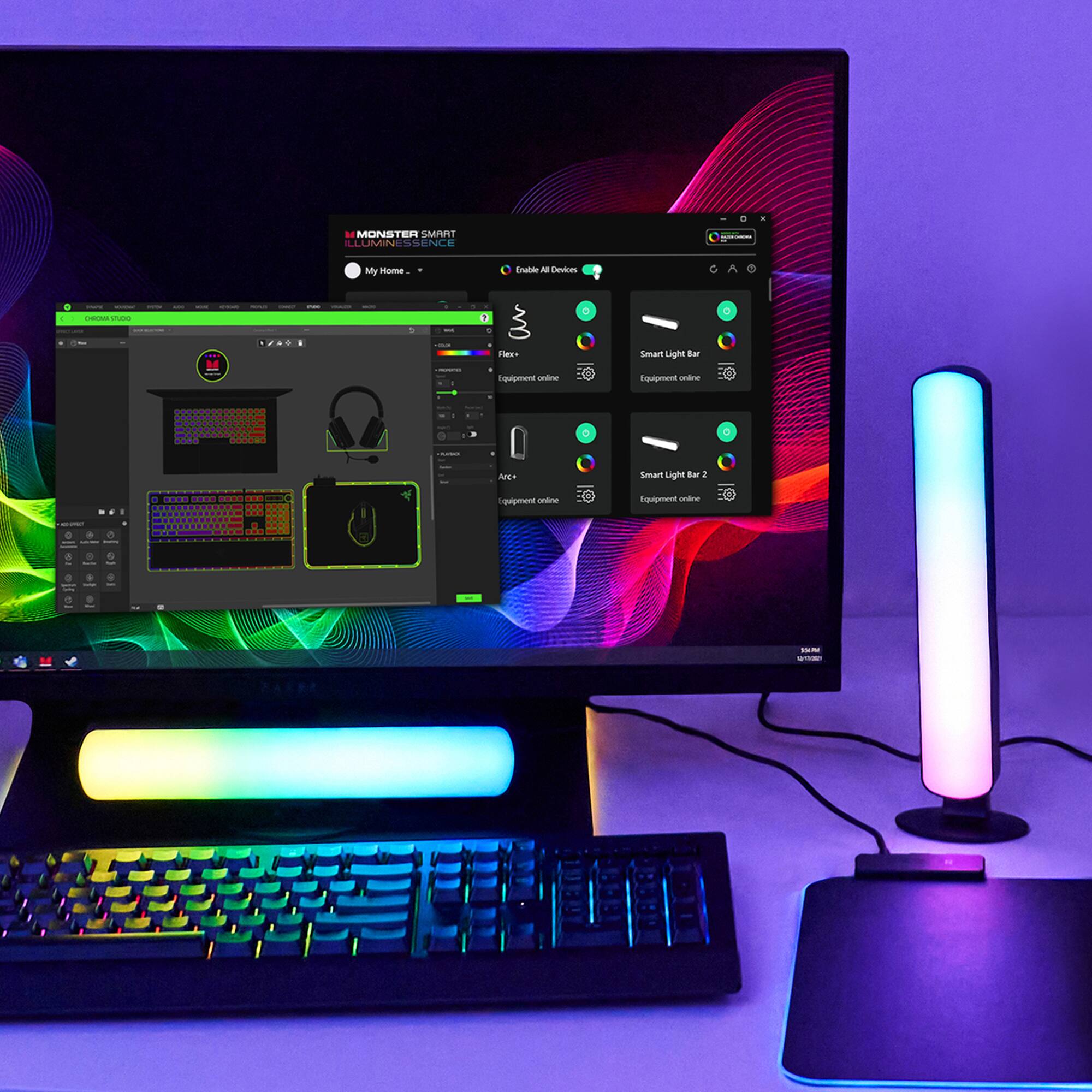 MONSTER SMART ILLUMIN - SENVRE - My Home  
Smart Light Bar Equipment  
Smart Light Bar 2 Equipment  

Enable All Devices  
Smart Light Bar  
Equipment online  
Smart Light Bar 2  
Equipment online