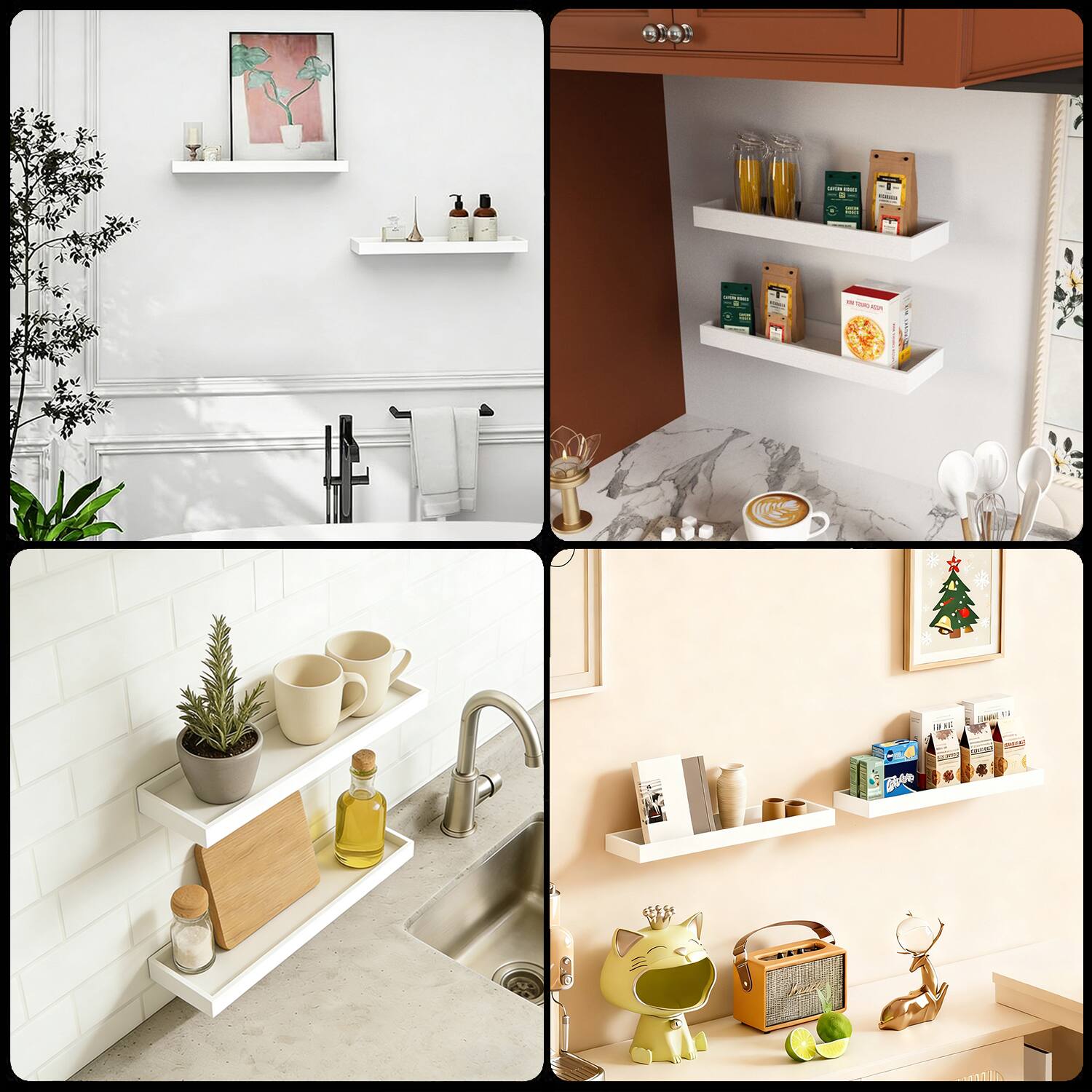 Alt View 6. BOMEDA - 2 Pack 16 in Floating Shelves for Wall, Rustic Wooden Wall Shelves with Raised Lip for Bathroom, Bedroom, Kitchen - White.