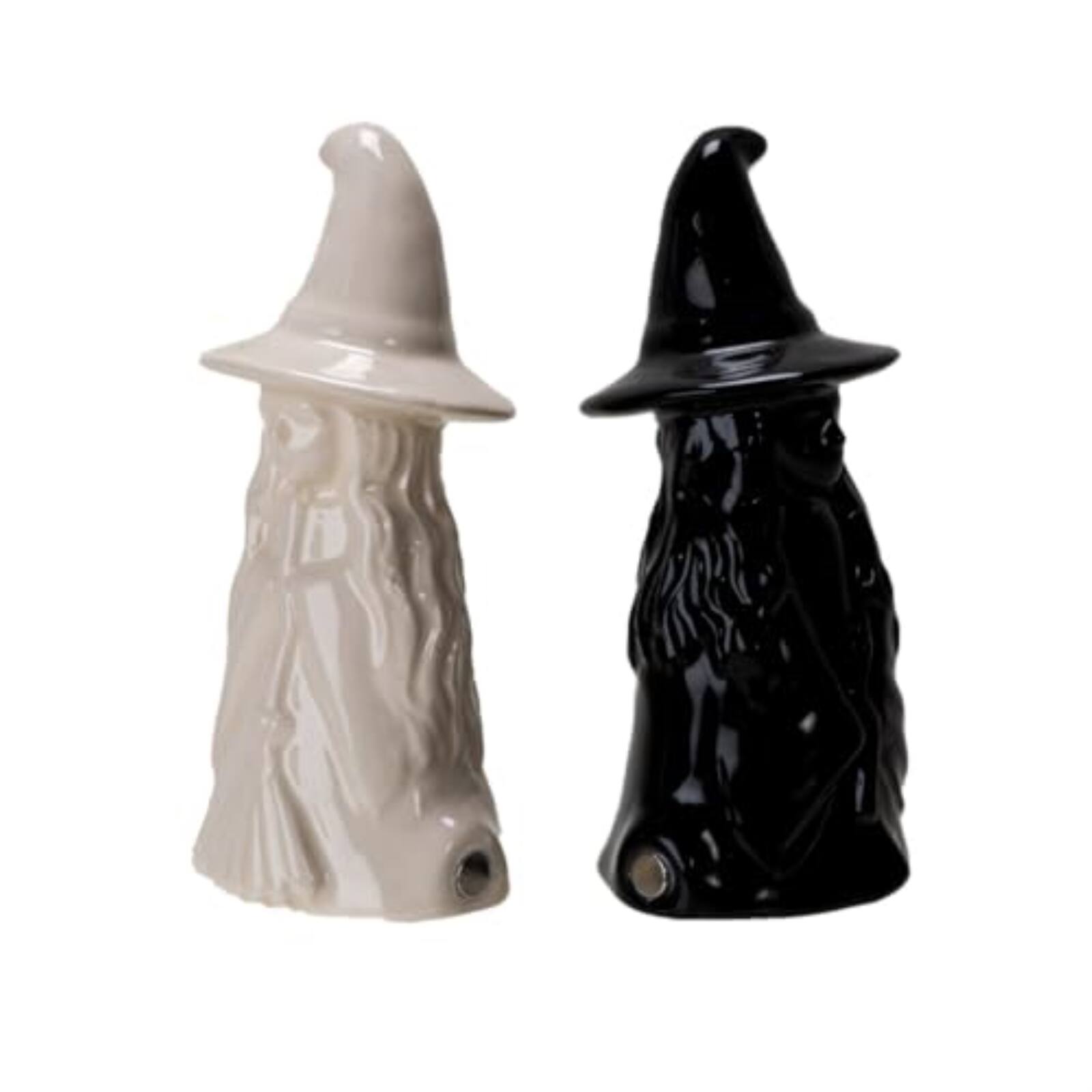 Back. Pacific Trading - Mystical White and Black Ceramic Magnetic Witch Salt and Pepper Shaker Set - Multicolor.