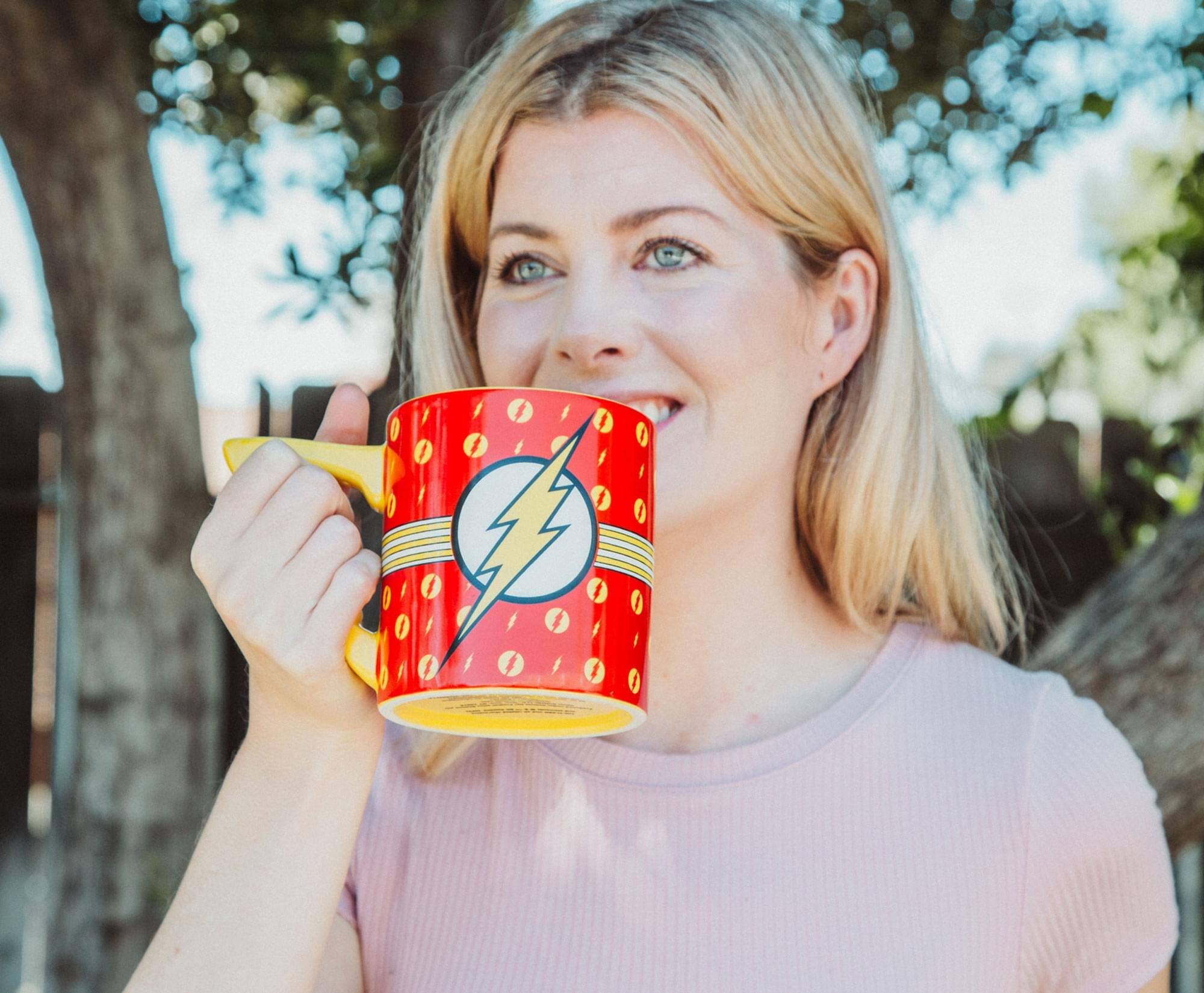 Alt View 3. DC Universe - DC Comics The Flash Logo Ceramic Mug With Lightning Bolt Handle | Holds 20 Ounce - Red.