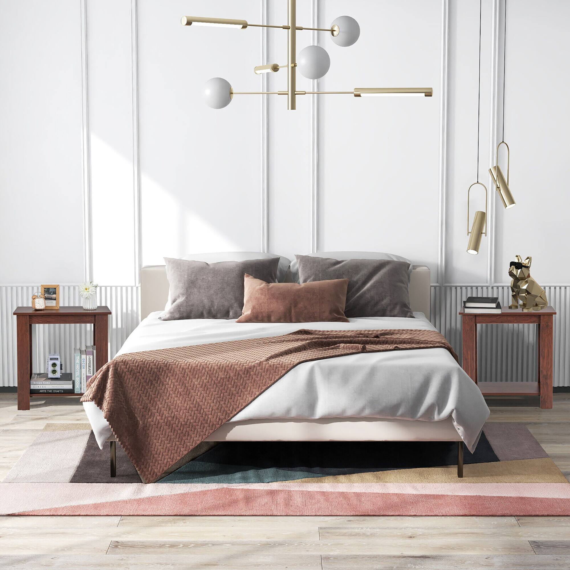 Alt View 1. Gymax - Gymax 2 PCS 2-Tier End Table Modern Sofa Bedside Compact Nightstand w/ Storage Shelf - Mahogany.