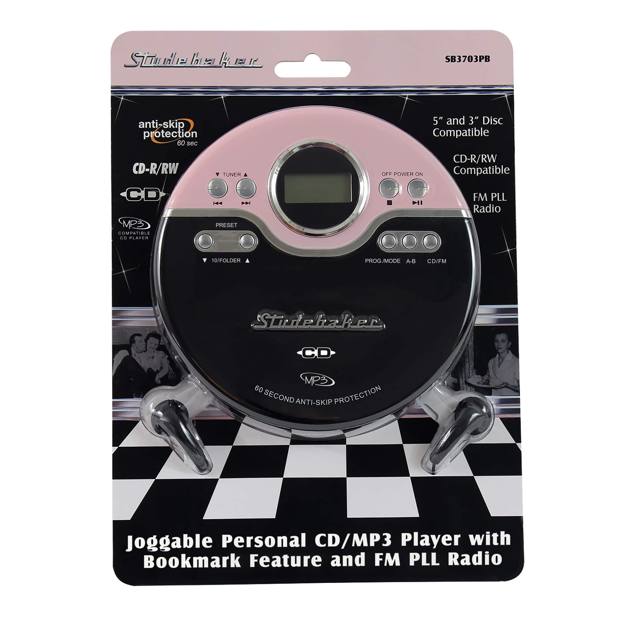 Angle. Studebaker - Portable CD Player with FM Radio - Pink/Black.