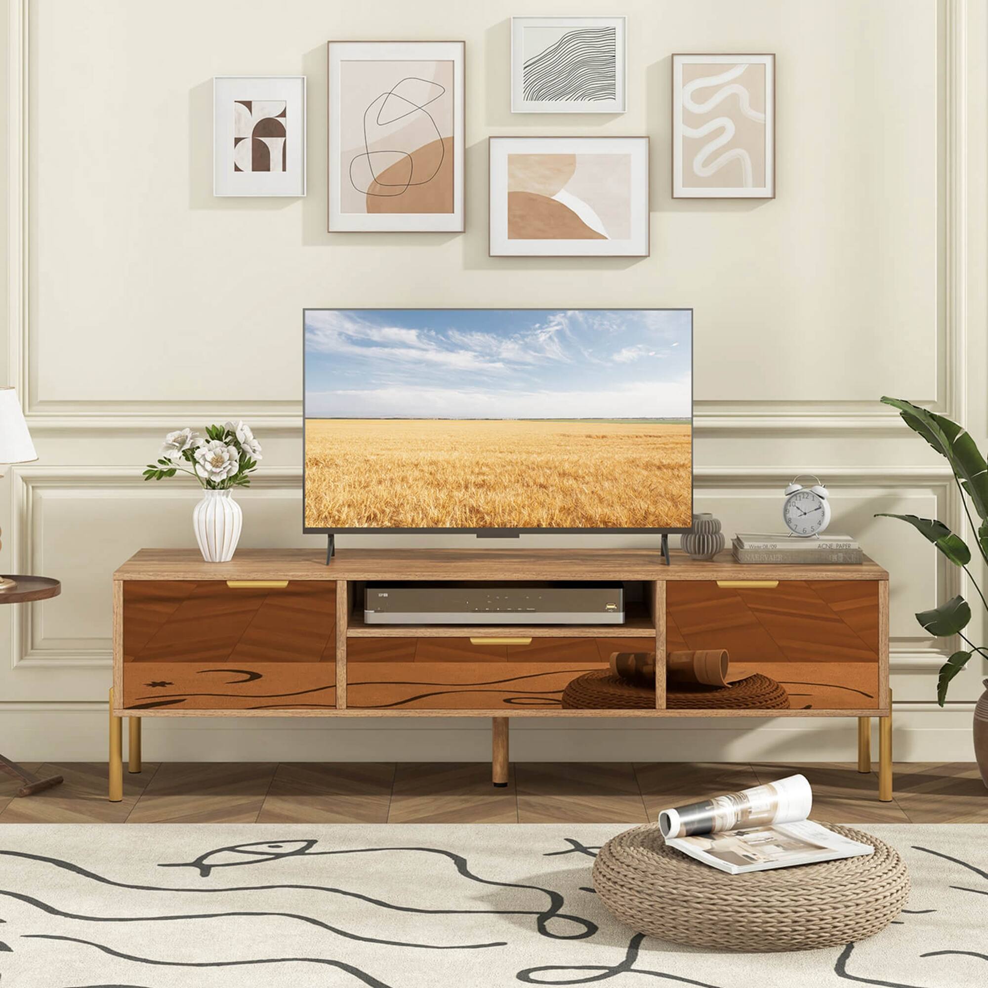 Alt View 4. Costway - Mirrored TV Stand for TV up to 65" Modern TV Console Table with Spacious Tabletop - Brown.