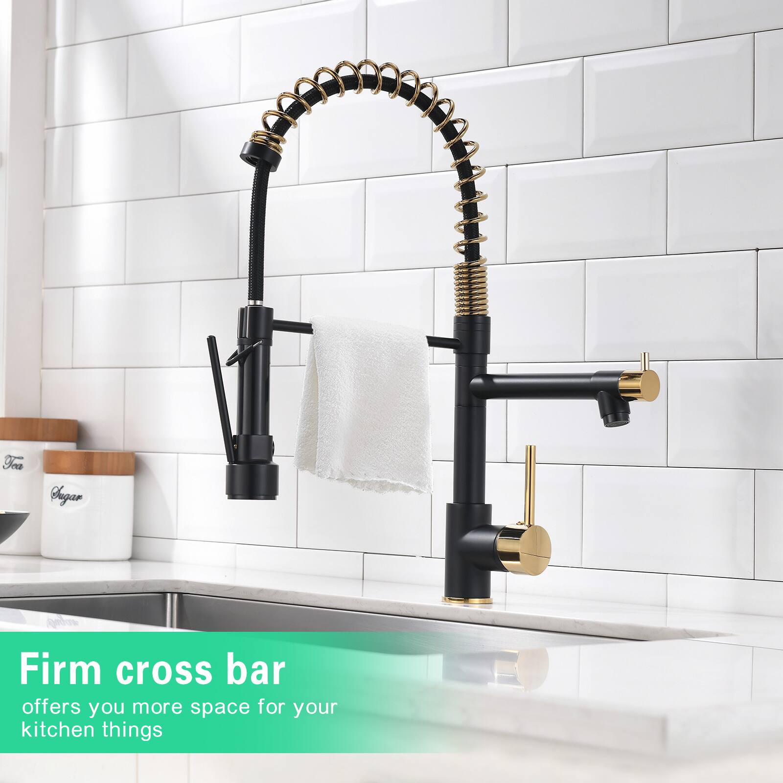 Firm cross bar  
offers you more space for your kitchen things