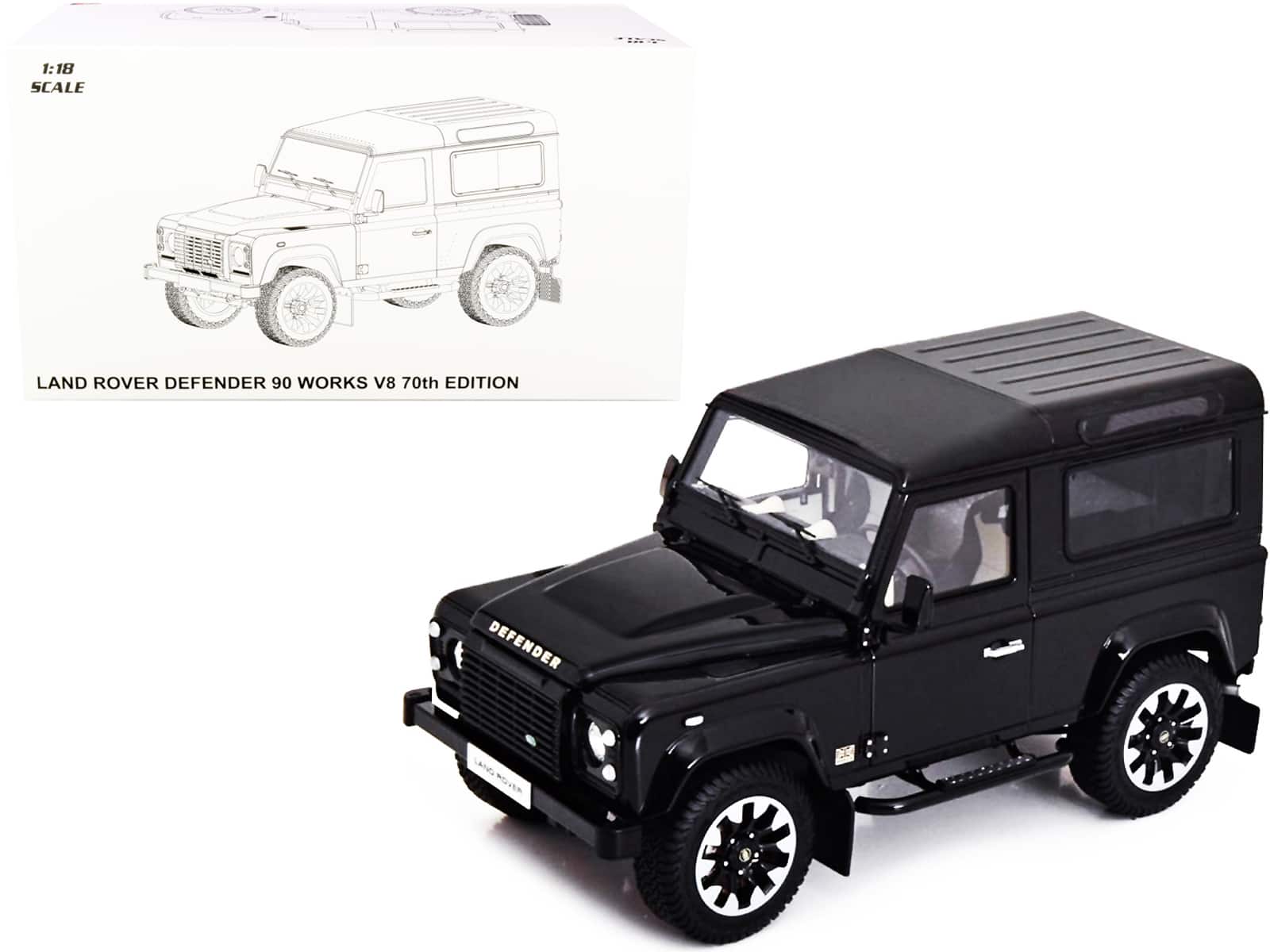 "Land Rover Defender 90 Works V8 Matt Black with Gloss Black Top ""70th Edition"" 1/18 Diecast Model Car by LCD Models" price history on PriceWatchPro