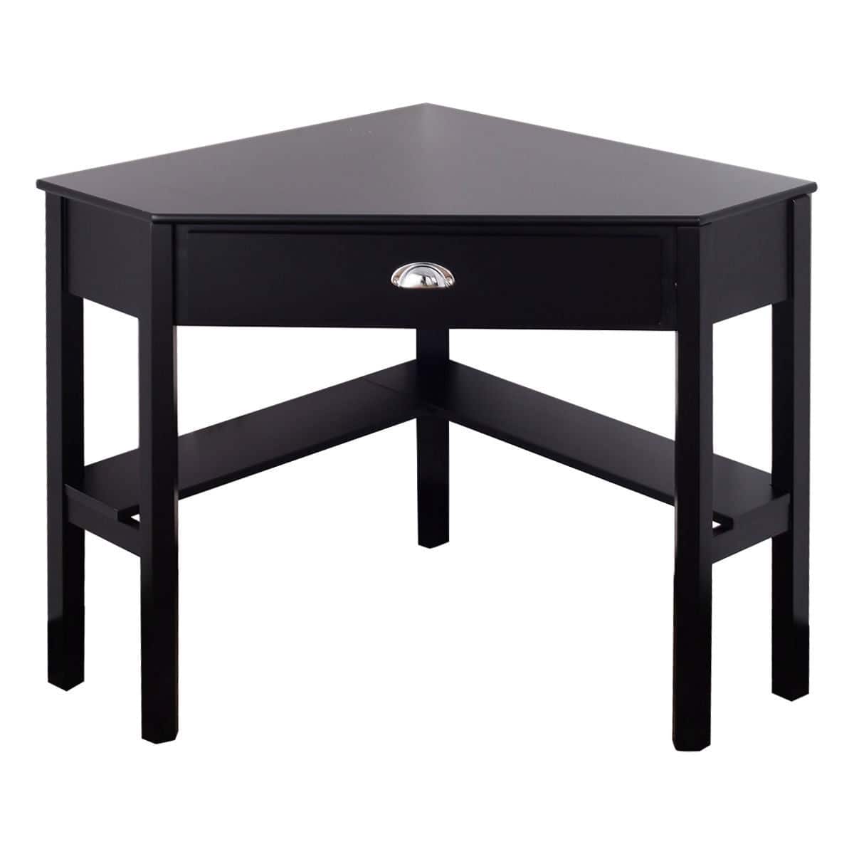 SlickBlue - Compact Corner Computer Desk with Wooden Finish and Drawer - Black