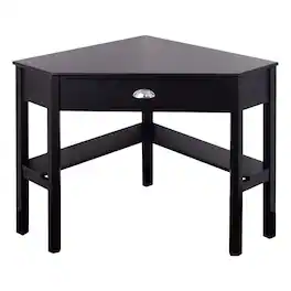 SlickBlue - Compact Corner Computer Desk with Wooden Finish and Drawer - Black