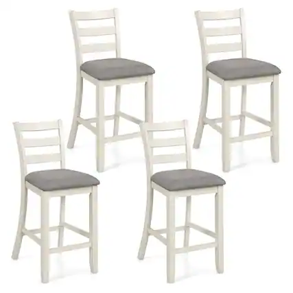 Front. Gymax - Gymax Bar Stools Set of 4 Upholstered Counter Height Barstools w/Padded Seat Footrest - Beige.