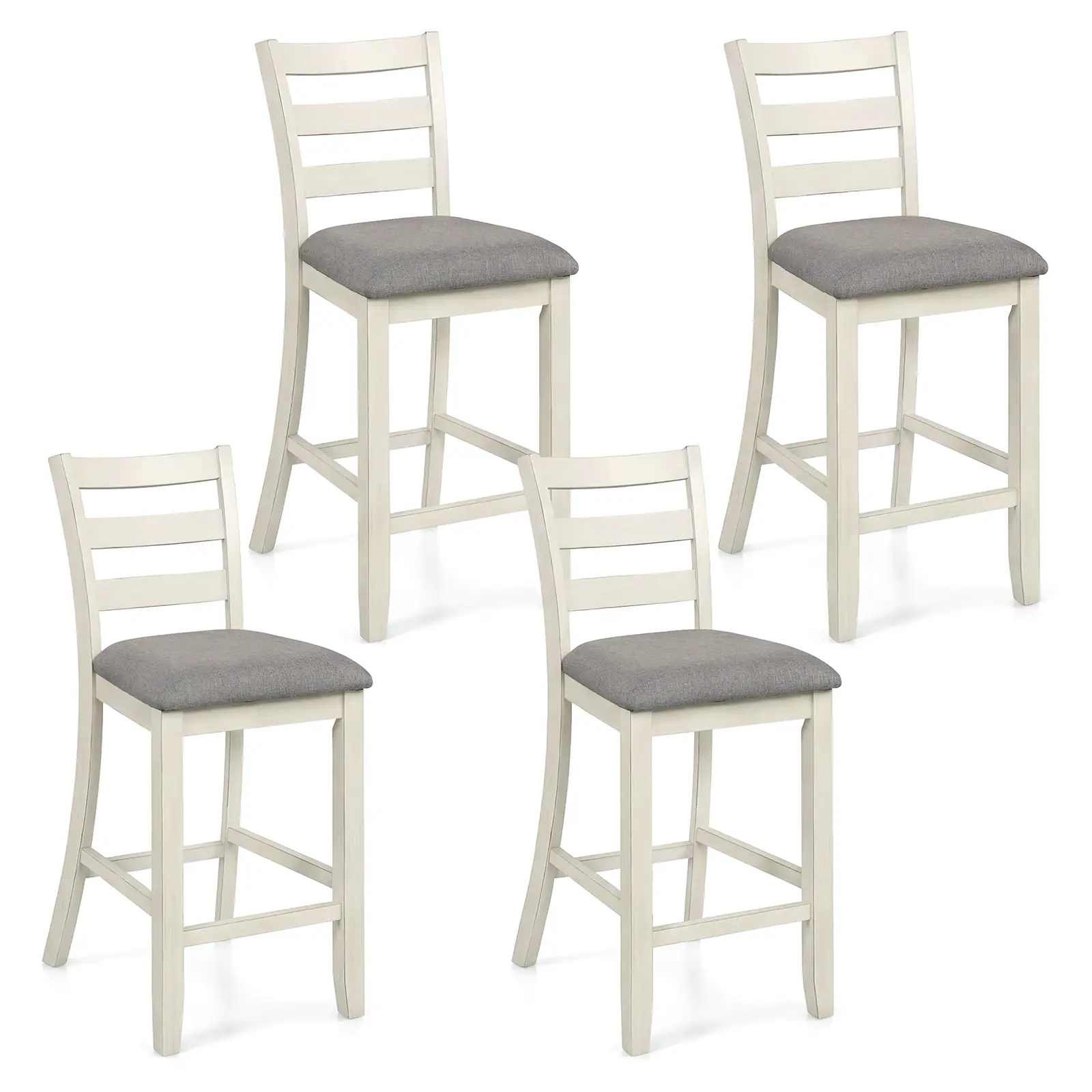 Gymax - Bar Stools Set of 4 Upholstered Counter Height Barstools w/Padded Seat Footrest - Beige