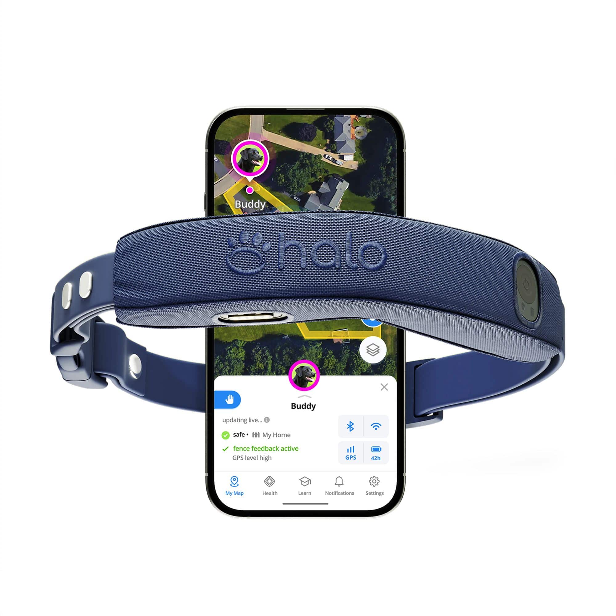 HALO - Collar 5, New Wireless Dog Fence & GPS Dog Collar, Subscription Required, Waterproof, One Size (5 colors) - Midnight Blue - Front_Zoom