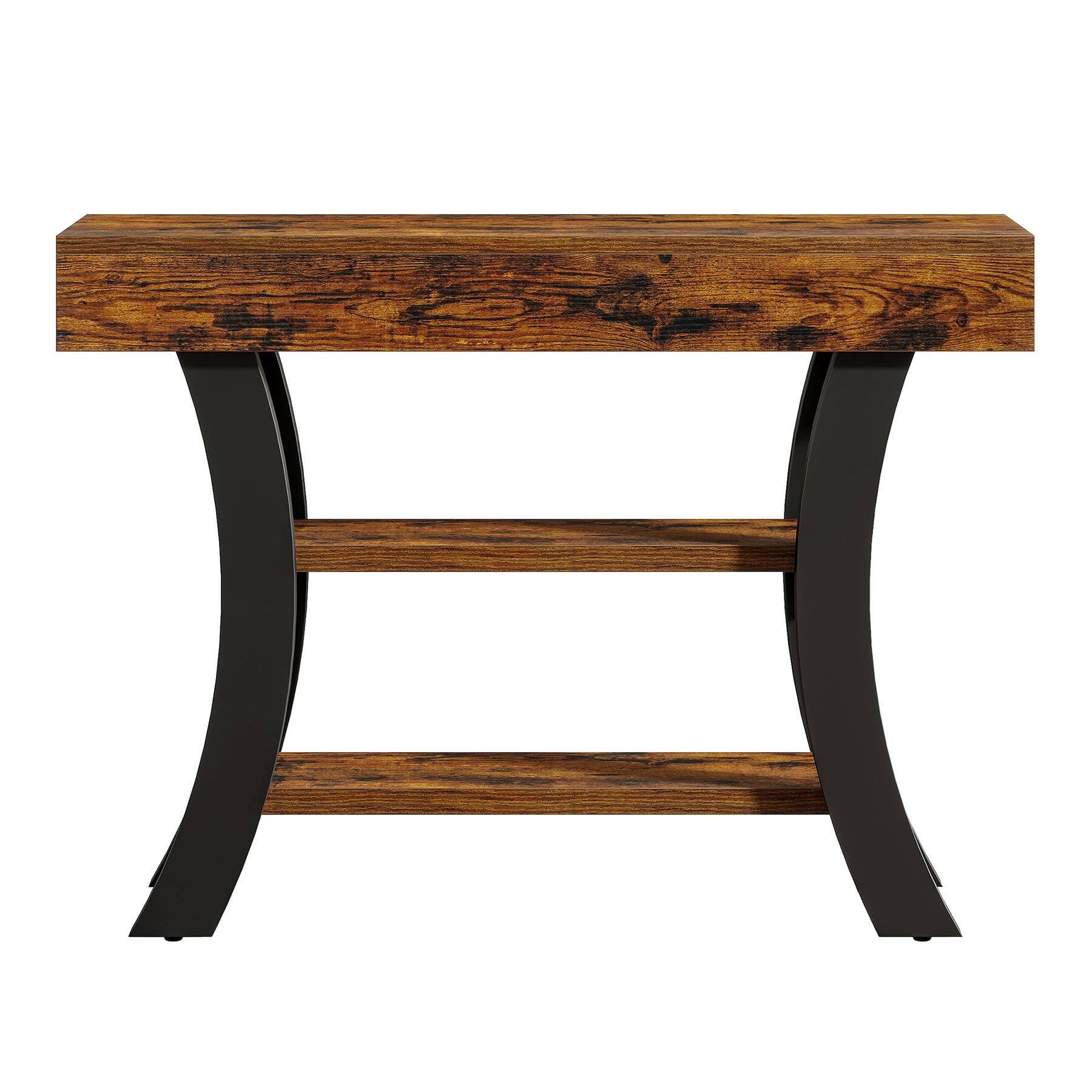 Angle. Kadyn - Industrial Console Table - Shelves, Metal Legs, Living Room Side Table, Rustic Sofa Entryway, Storage, Brown - Brown.
