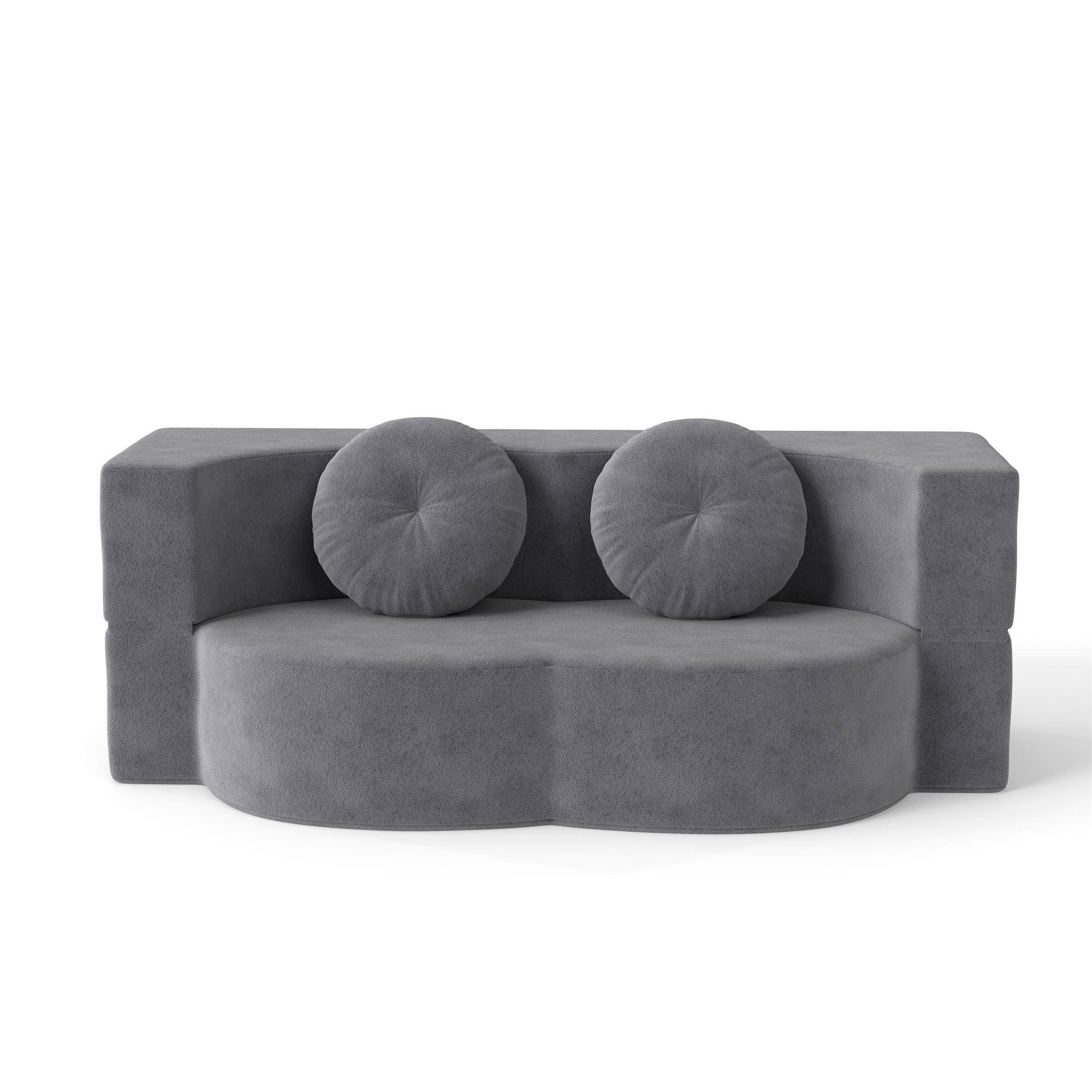 Front. COWLOWN - Modern Floor Sofa Convertible Plush Corduroy Foam Filled Sleeper Sofa Bed 14.2in Folding Mattress Grey - Grey.