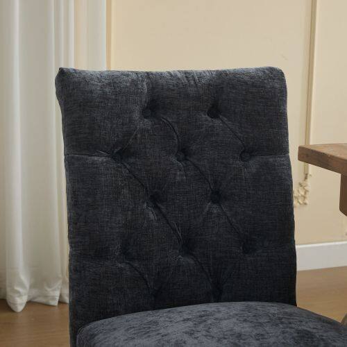 Alt View 4. LUCKY ONE - Assembled Tufted Chenille Dining Chair Set of 2 with Curved Solid Wood Legs Club Chair Style - Black.