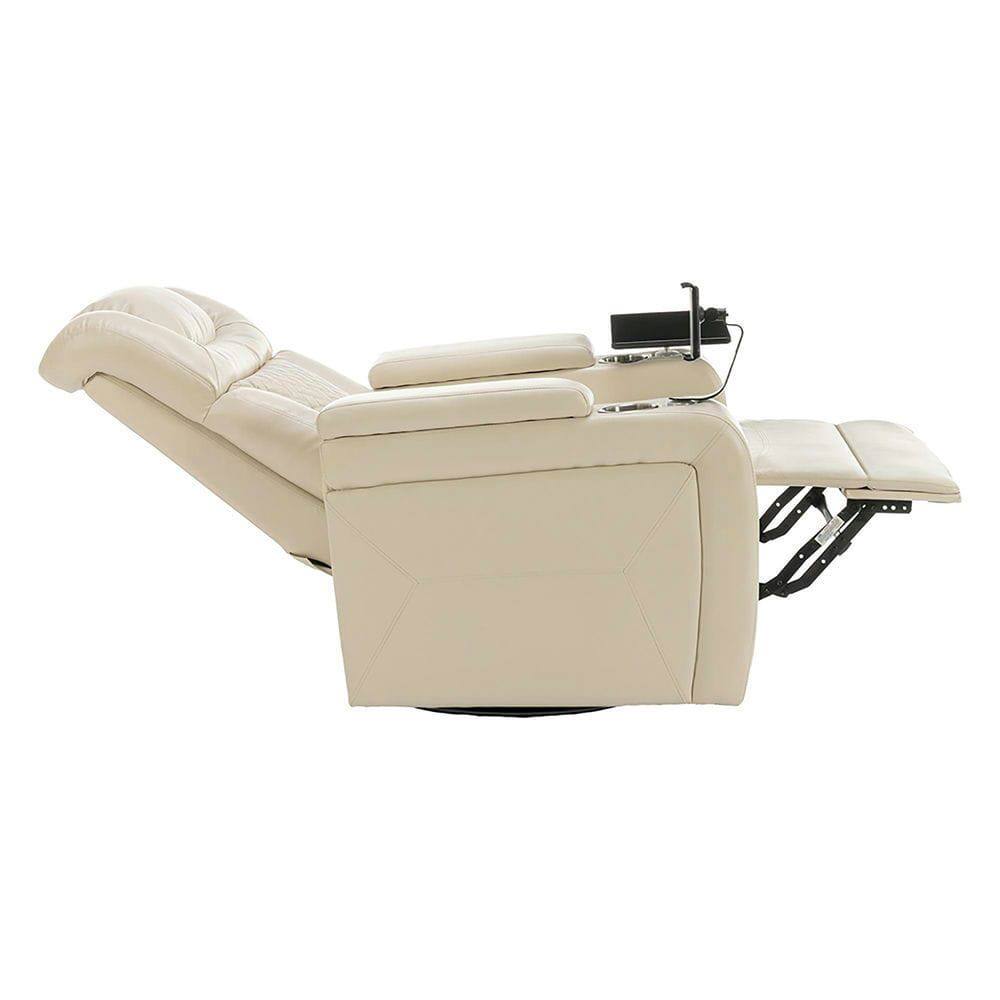 Alt View 10. Kadyn - 270° Swivel PU Leather Power Home Theater Recliner with Tray Table, Phone Holder, Cup Holder, USB Port & Arm Storage - White.
