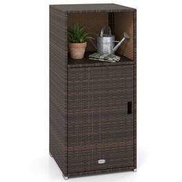 Costway - Outdoor Storage Cabinet PE Wicker Buffet Sideboard with Shelf Open & Compartment - Mix Brown